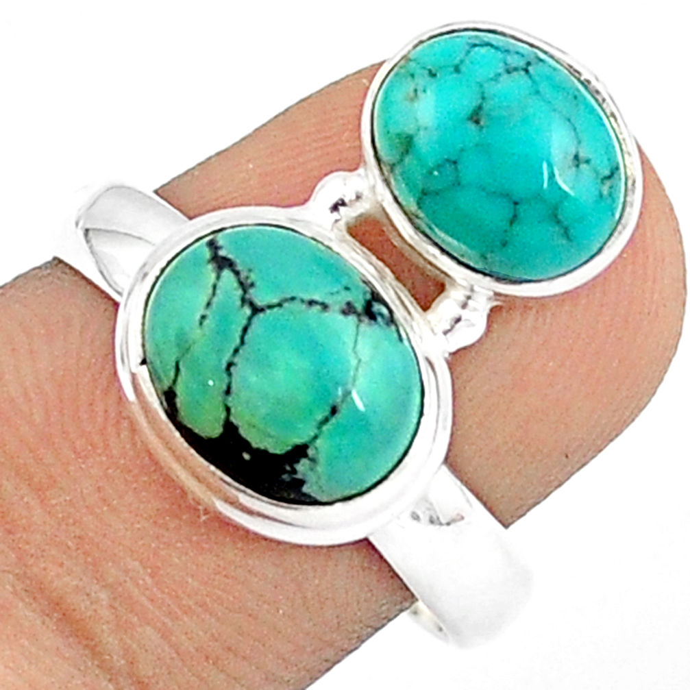 925 sterling silver 6.41cts natural green turquoise tibetan ring size 8 u27363