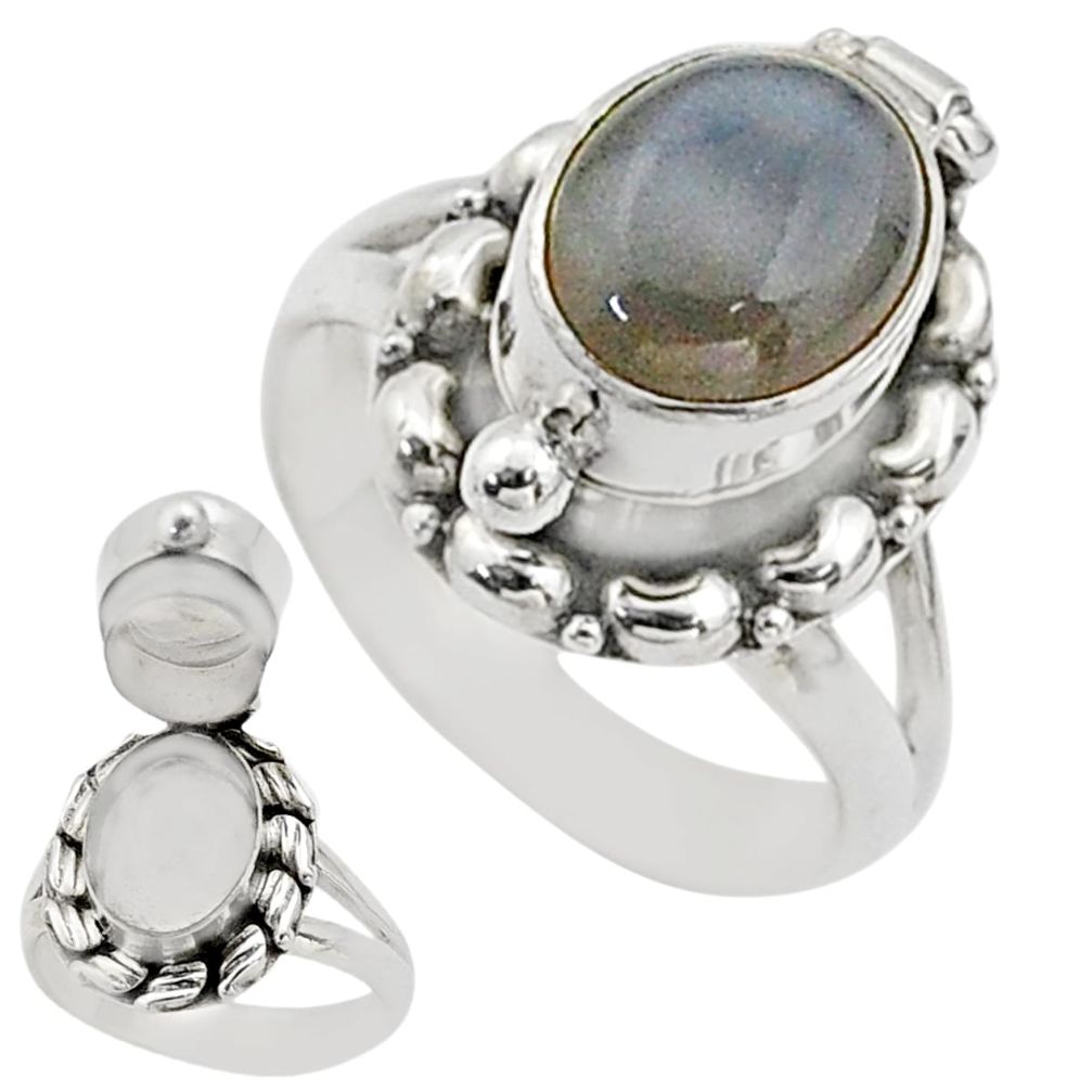925 sterling silver 4.04cts natural grey moonstone poison box ring size 7 t73190