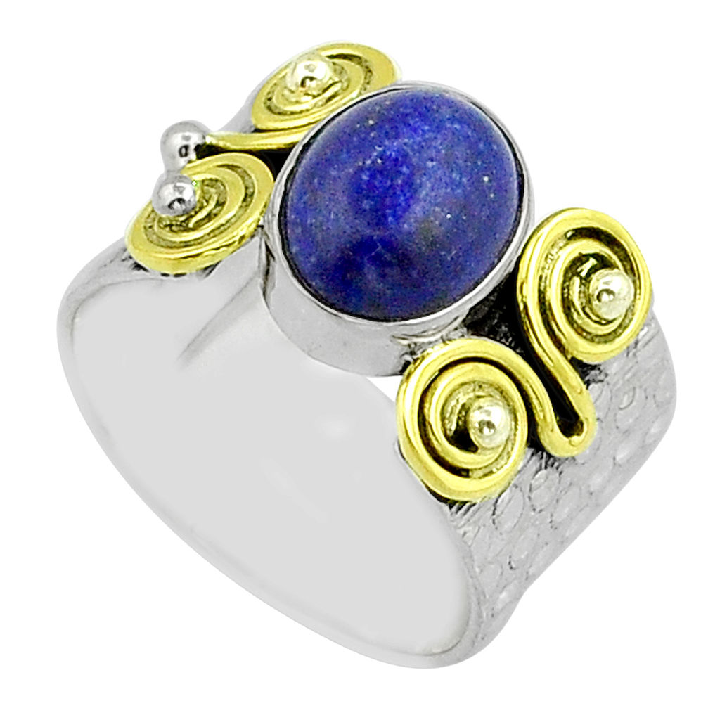 925 sterling silver 4.82cts natural lapis lazuli gold ring jewelry size 9 u88066