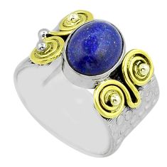 925 sterling silver 4.82cts natural lapis lazuli gold ring jewelry size 9 u88066