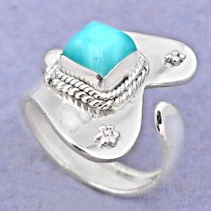 925 sterling silver 1.45cts natural larimar square adjustable ring size 7 t88032