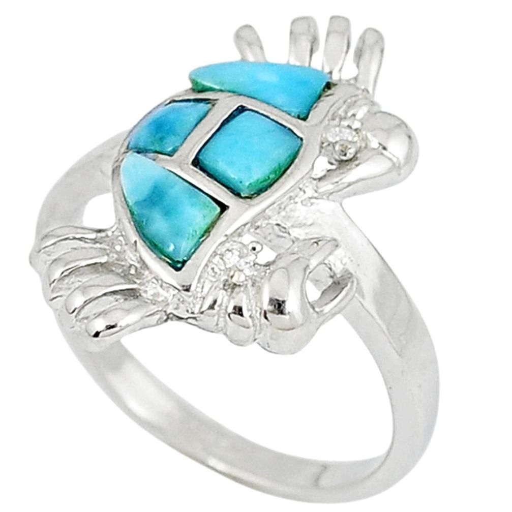 925 sterling silver natural larimar white topaz crab ring size 7 a33026 c15156
