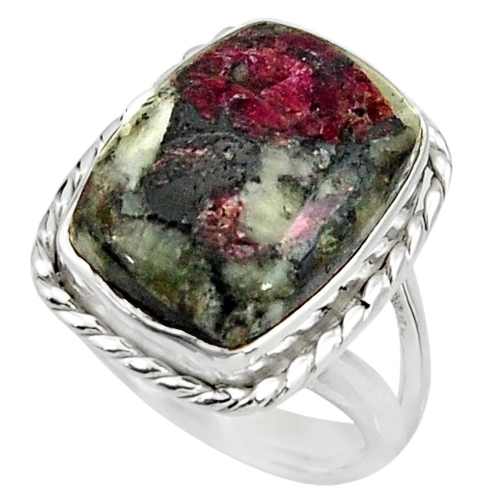 925 sterling silver 10.89cts natural pink eudialyte solitaire ring size 7 r26464