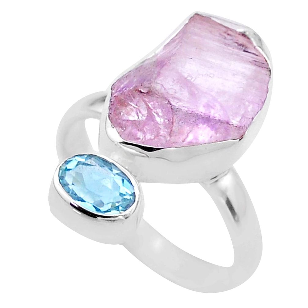925 sterling silver 9.91cts natural pink kunzite rough topaz ring size 9 t48184