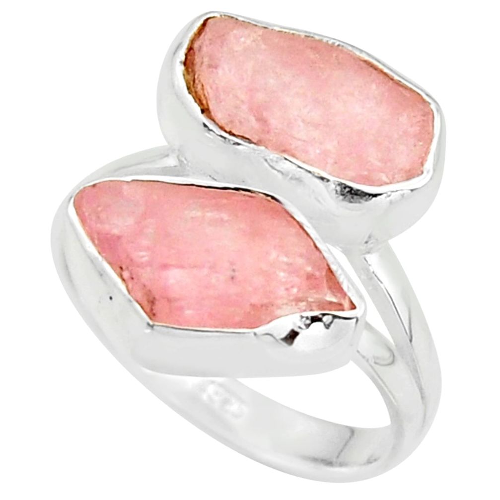 925 sterling silver 10.78cts natural pink morganite rough ring size 8 r38292