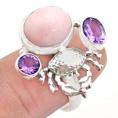 925 sterling silver 7.38cts natural pink opal amethyst crab ring size 7.5 d47686