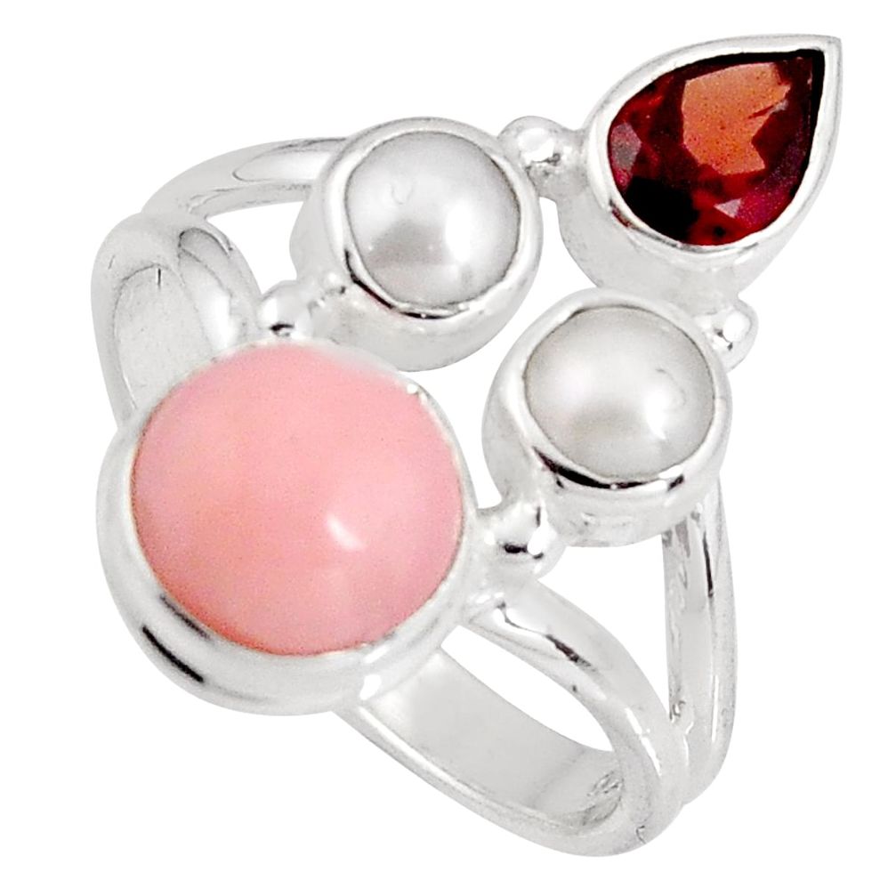 ver 7.12cts natural pink opal garnet pearl ring size 8.5 p90840