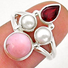 925 sterling silver 5.81cts natural pink opal garnet pearl ring size 7 y15264
