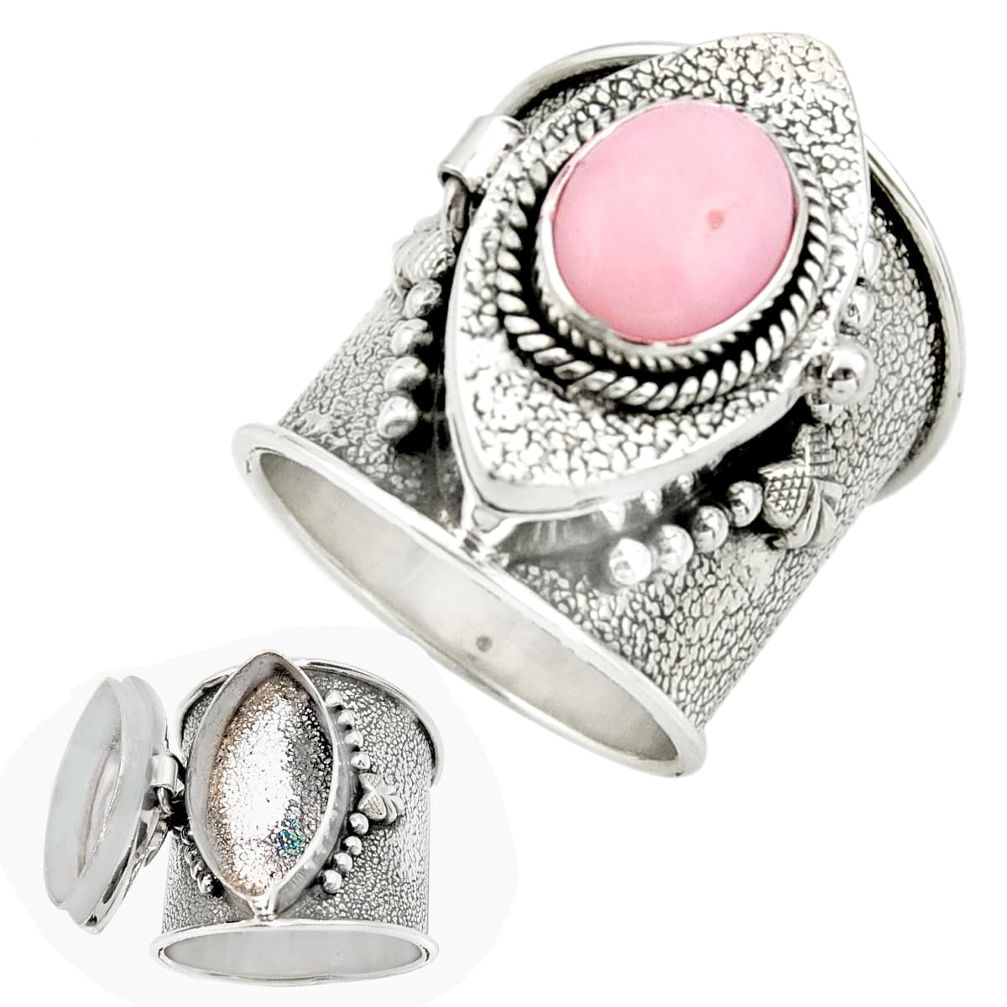 925 sterling silver 4.59cts natural pink opal poison box ring size 8.5 r26637