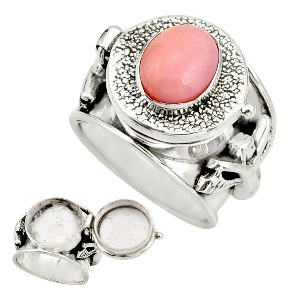925 sterling silver 3.94cts natural pink opal poison box ring size 7 r26677