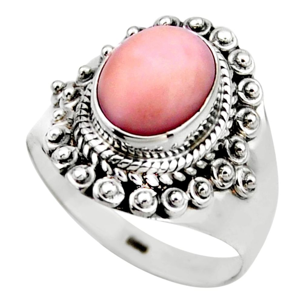 925 sterling silver 4.52cts natural pink opal solitaire ring size 8 r53464