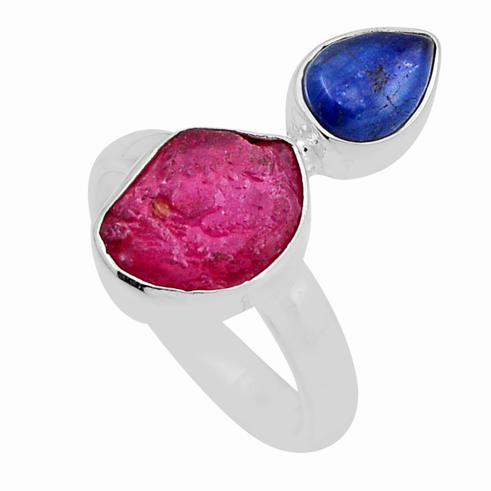 925 sterling silver 7.25cts natural pink ruby rough kyanite ring size 7 n28443