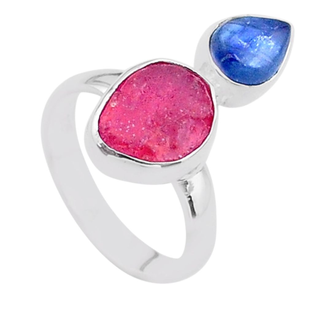 925 sterling silver 8.80cts natural pink ruby raw kyanite ring size 7 t48963