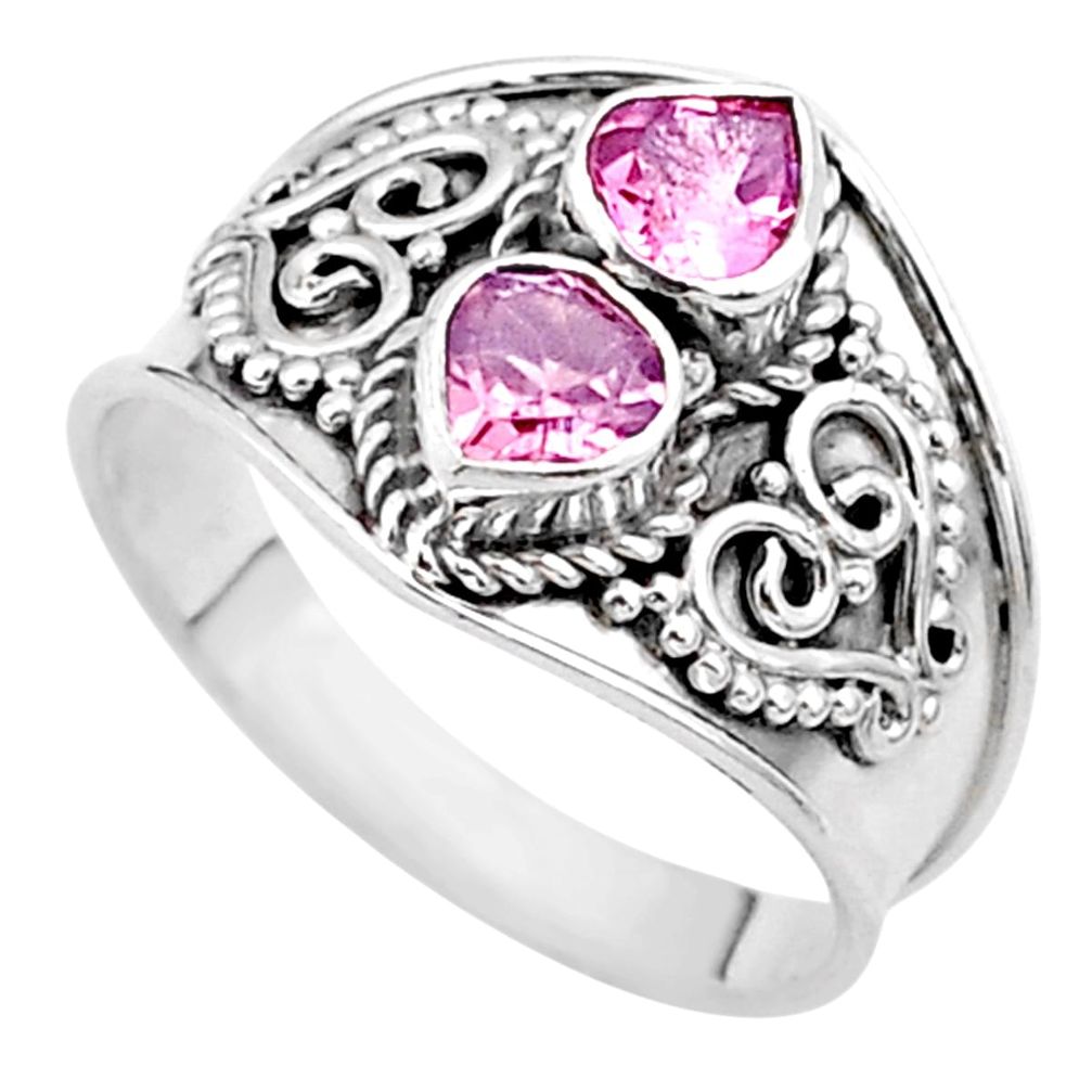 925 sterling silver 1.78cts natural pink tourmaline heart ring size 7 t44880