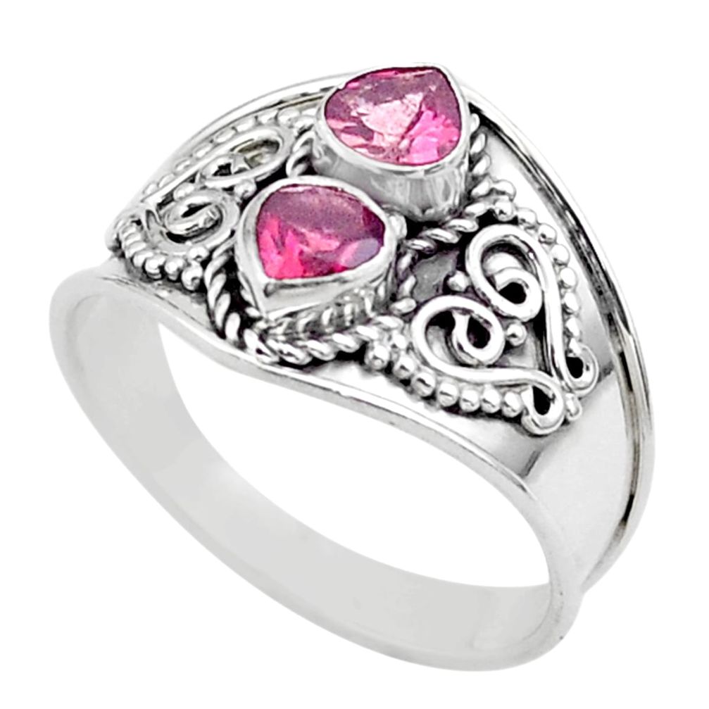 925 sterling silver 1.81cts natural pink tourmaline heart ring size 8.5 t44868
