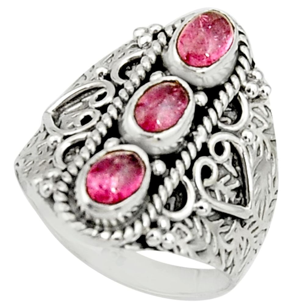 925 sterling silver 3.04cts natural pink tourmaline ring jewelry size 8 r22509