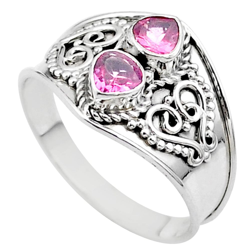925 sterling silver 1.62cts natural pink tourmaline ring jewelry size 9.5 t44894
