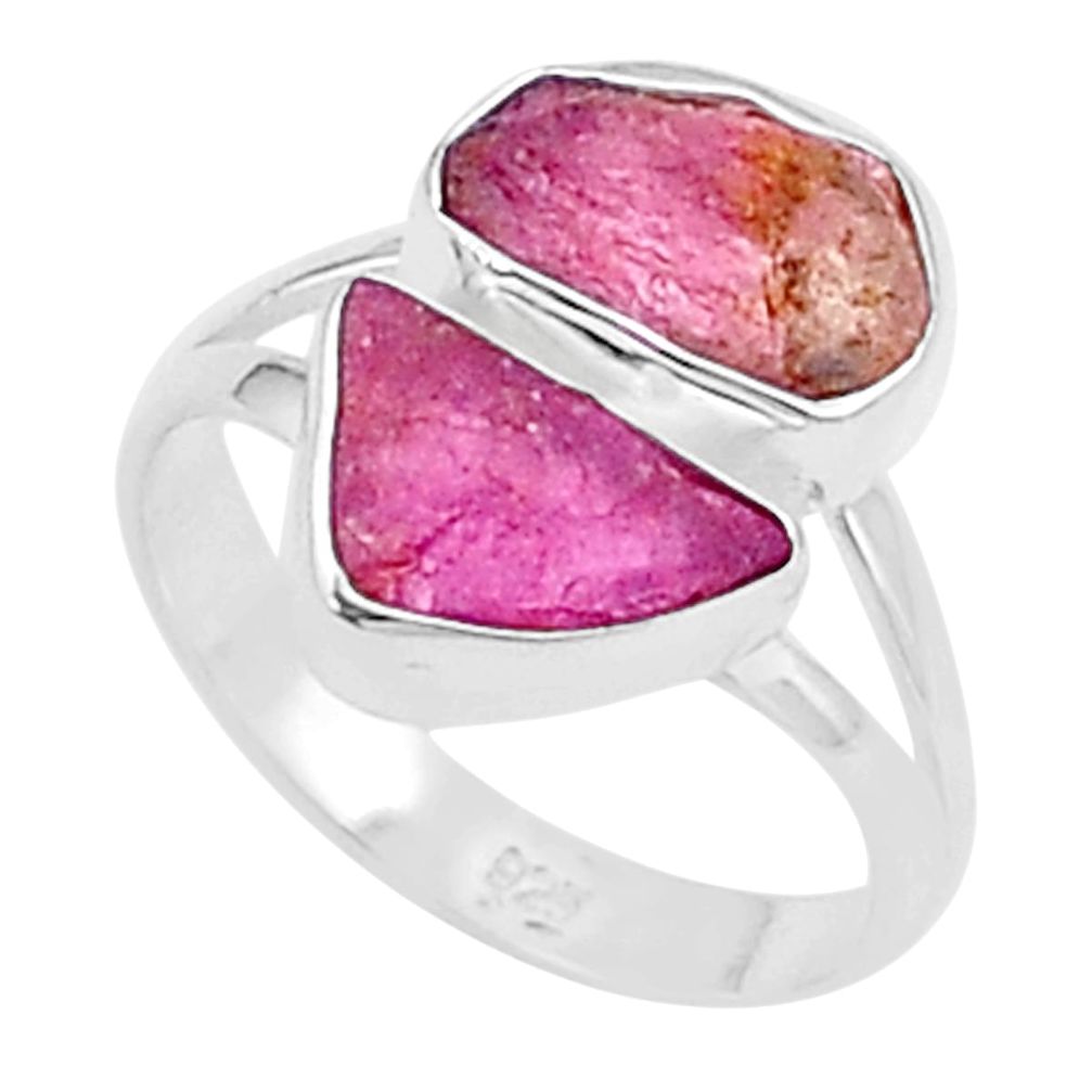 925 sterling silver 8.32cts natural pink tourmaline rough ring size 8 u26659