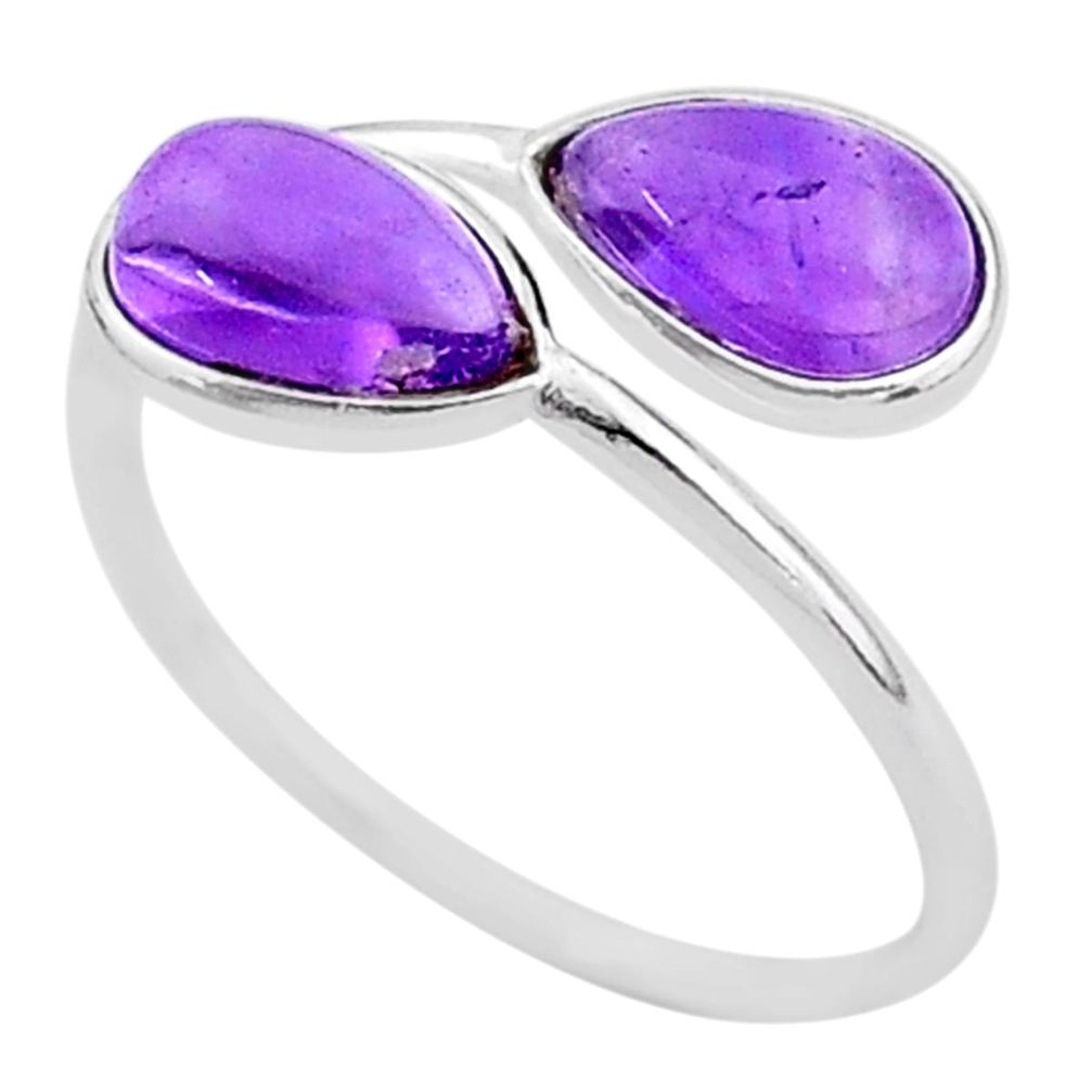 925 sterling silver 4.05cts natural purple amethyst pear shape ring size 9 t1704