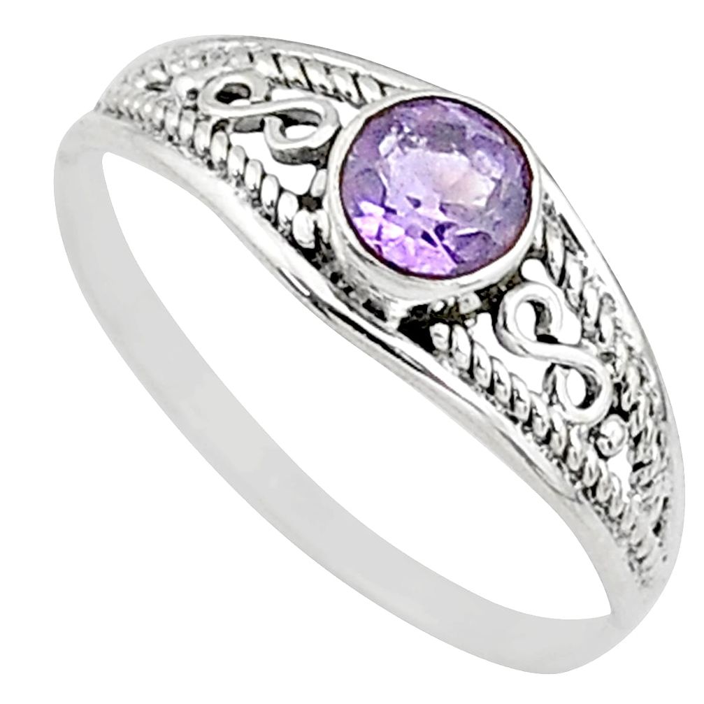 Silver 0.81cts natural cut amethyst round graduation handmade ring size 9 t9744