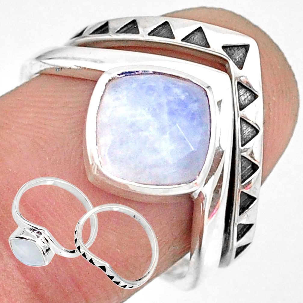 925 sterling silver 3.42cts natural rainbow moonstone 2 rings size 7.5 r83748