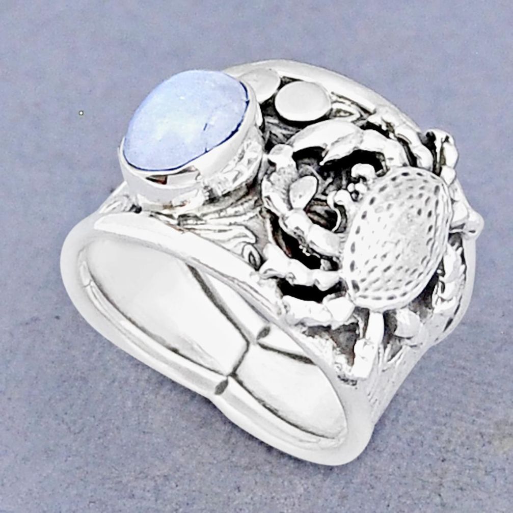 925 sterling silver 1.87cts natural rainbow moonstone crab ring size 7 y3578