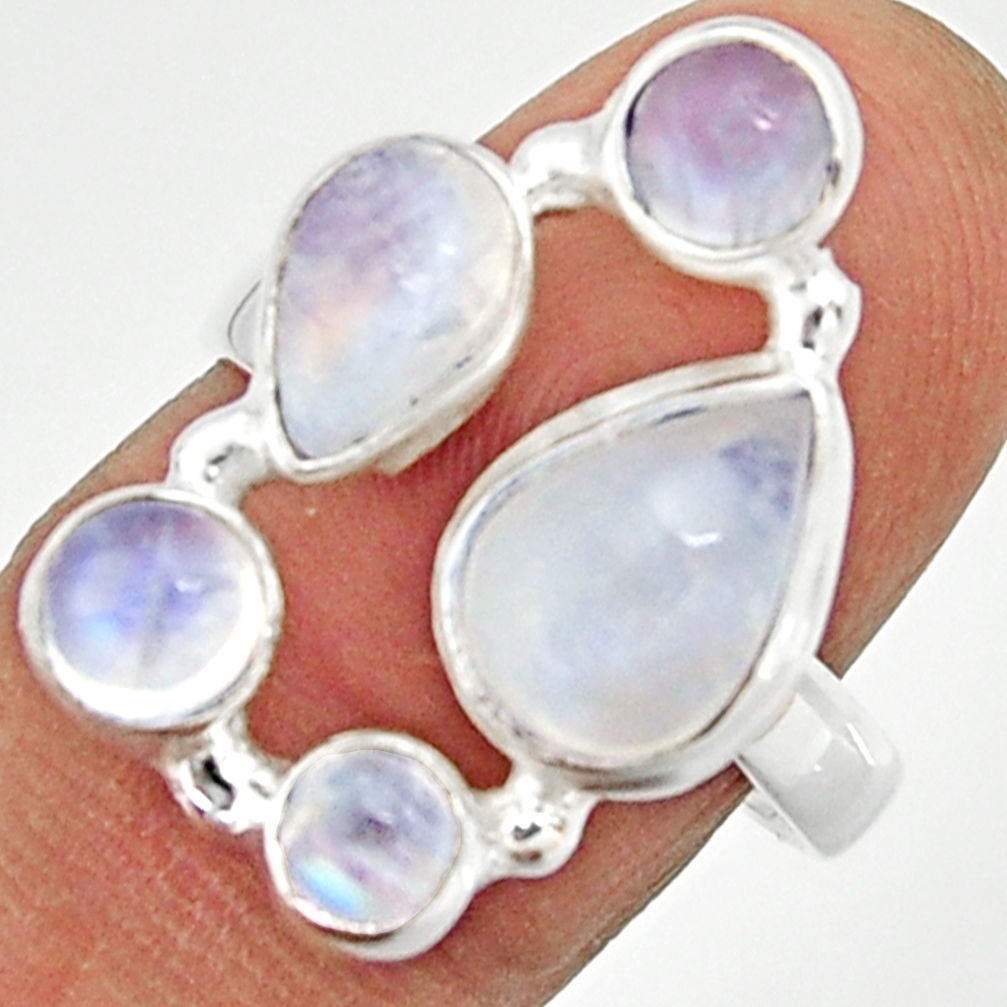 925 sterling silver 6.62cts natural rainbow moonstone pear ring size 7.5 r22247