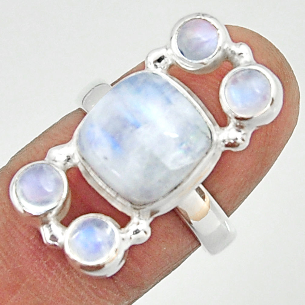 925 sterling silver 7.48cts natural rainbow moonstone ring jewelry size 7 r22244