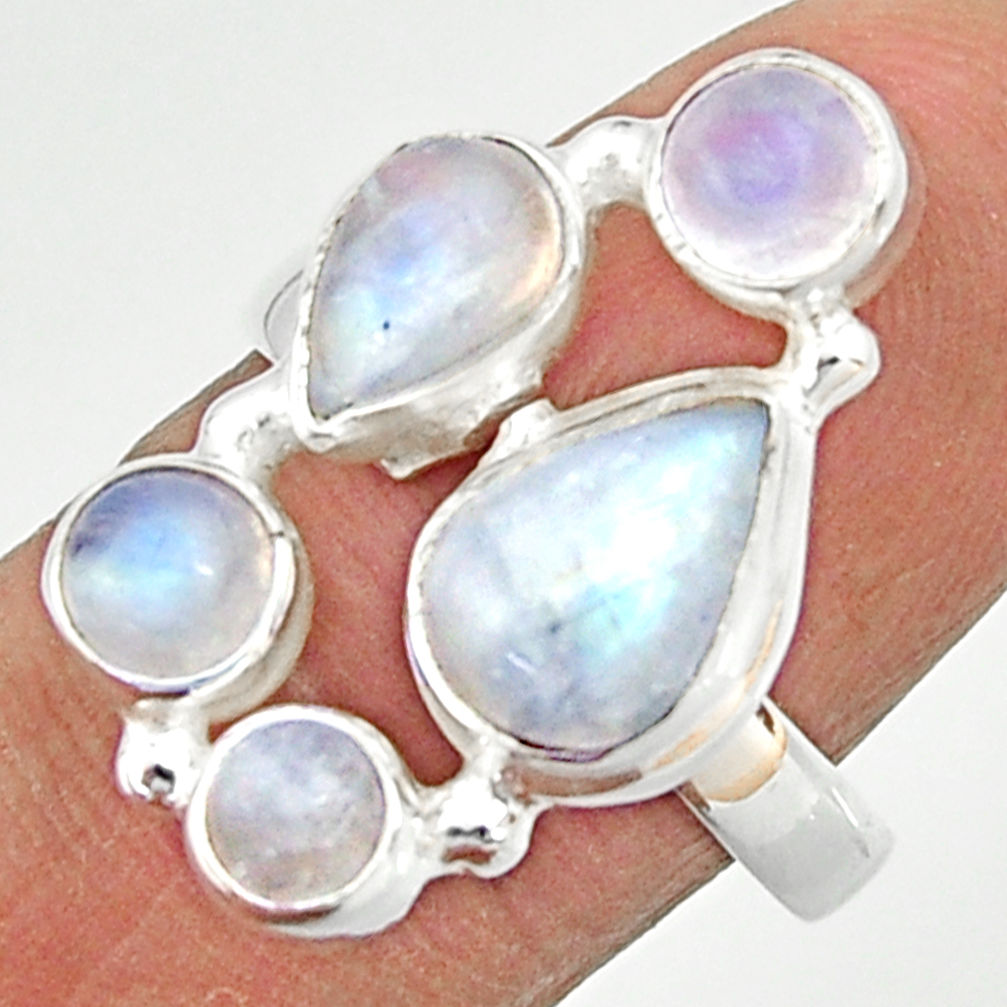 925 sterling silver 8.14cts natural rainbow moonstone ring jewelry size 8 r22255