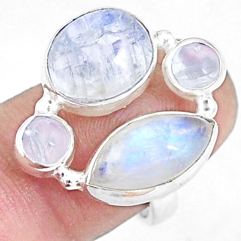 925 sterling silver 13.32cts natural rainbow moonstone ring size 7 p10046