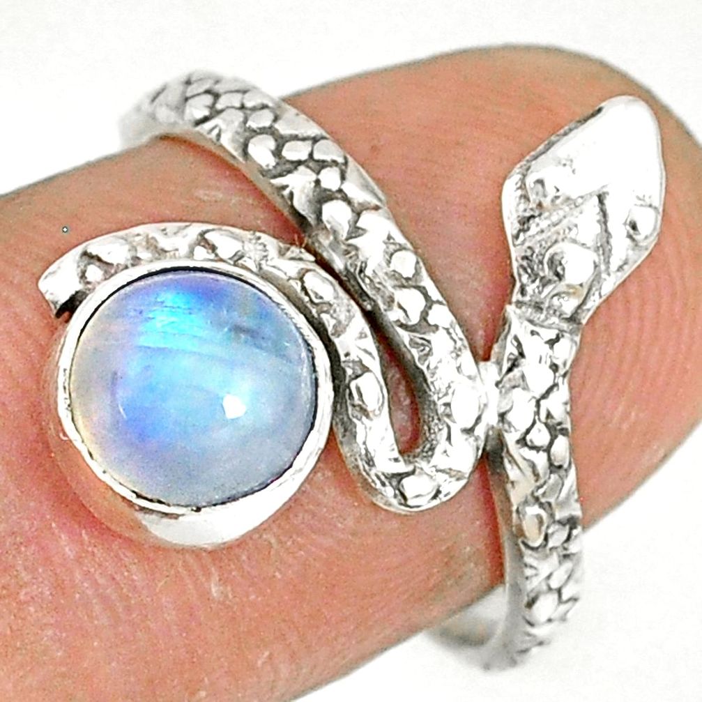 925 sterling silver 2.44cts natural rainbow moonstone snake ring size 7.5 r78658