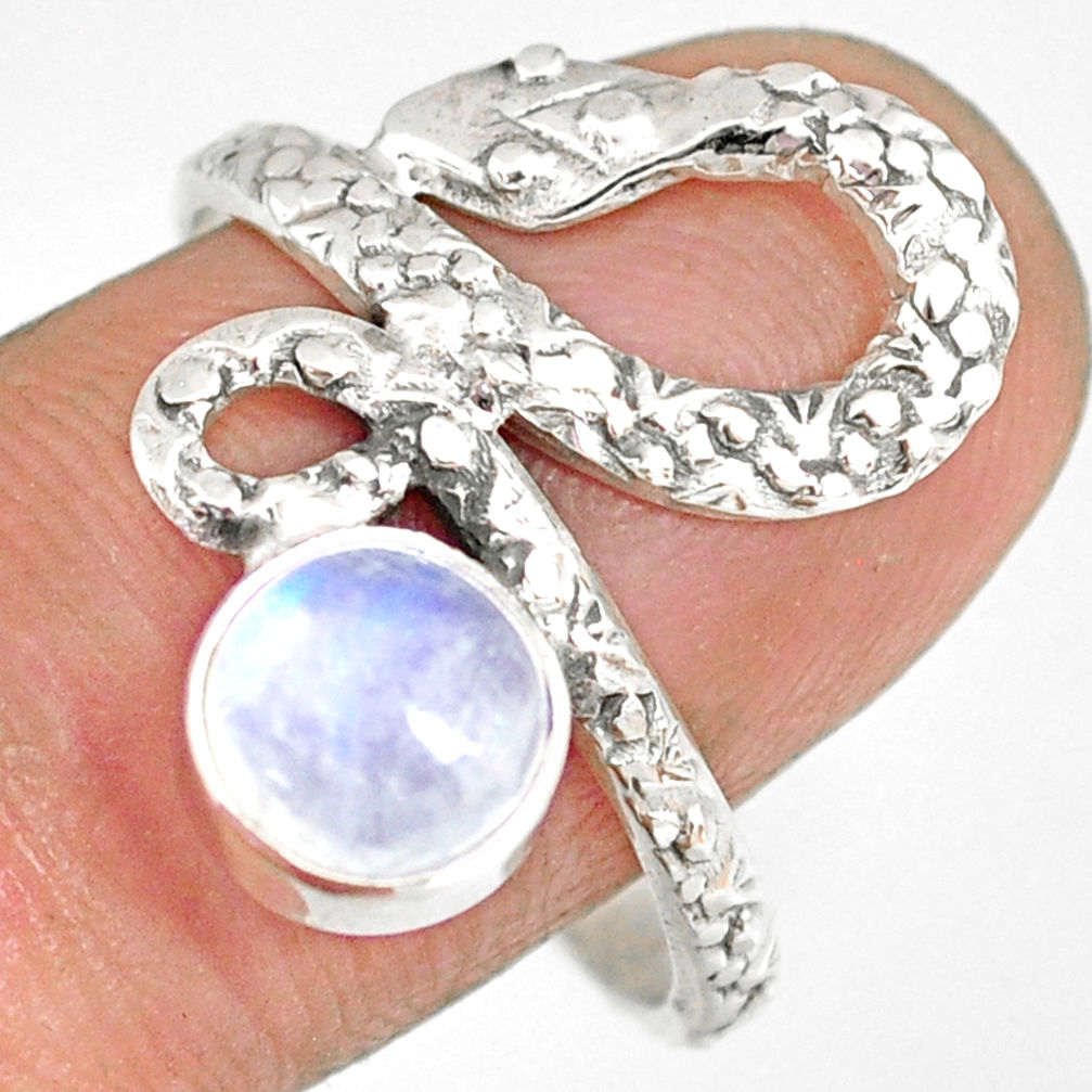 925 sterling silver 2.41cts natural rainbow moonstone snake ring size 9.5 r82579