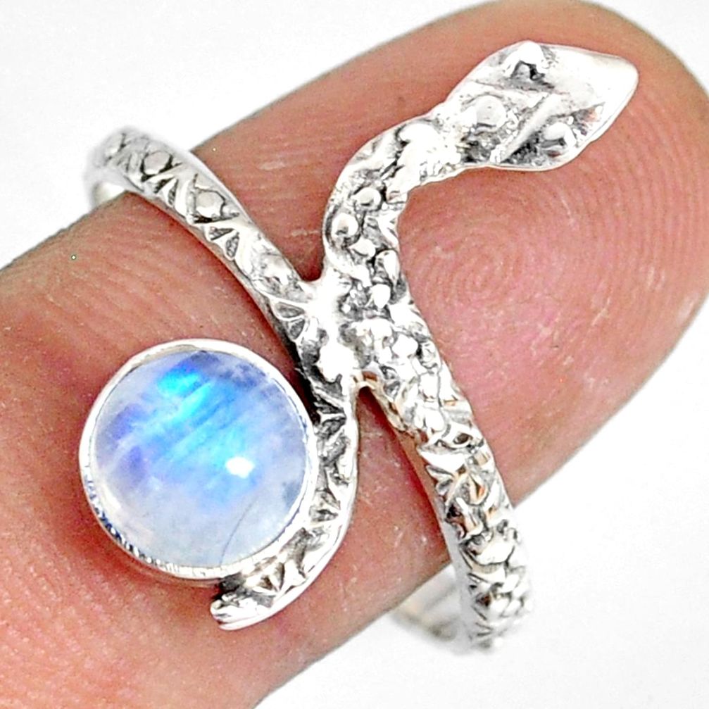 925 sterling silver 2.90cts natural rainbow moonstone snake ring size 10 r78680