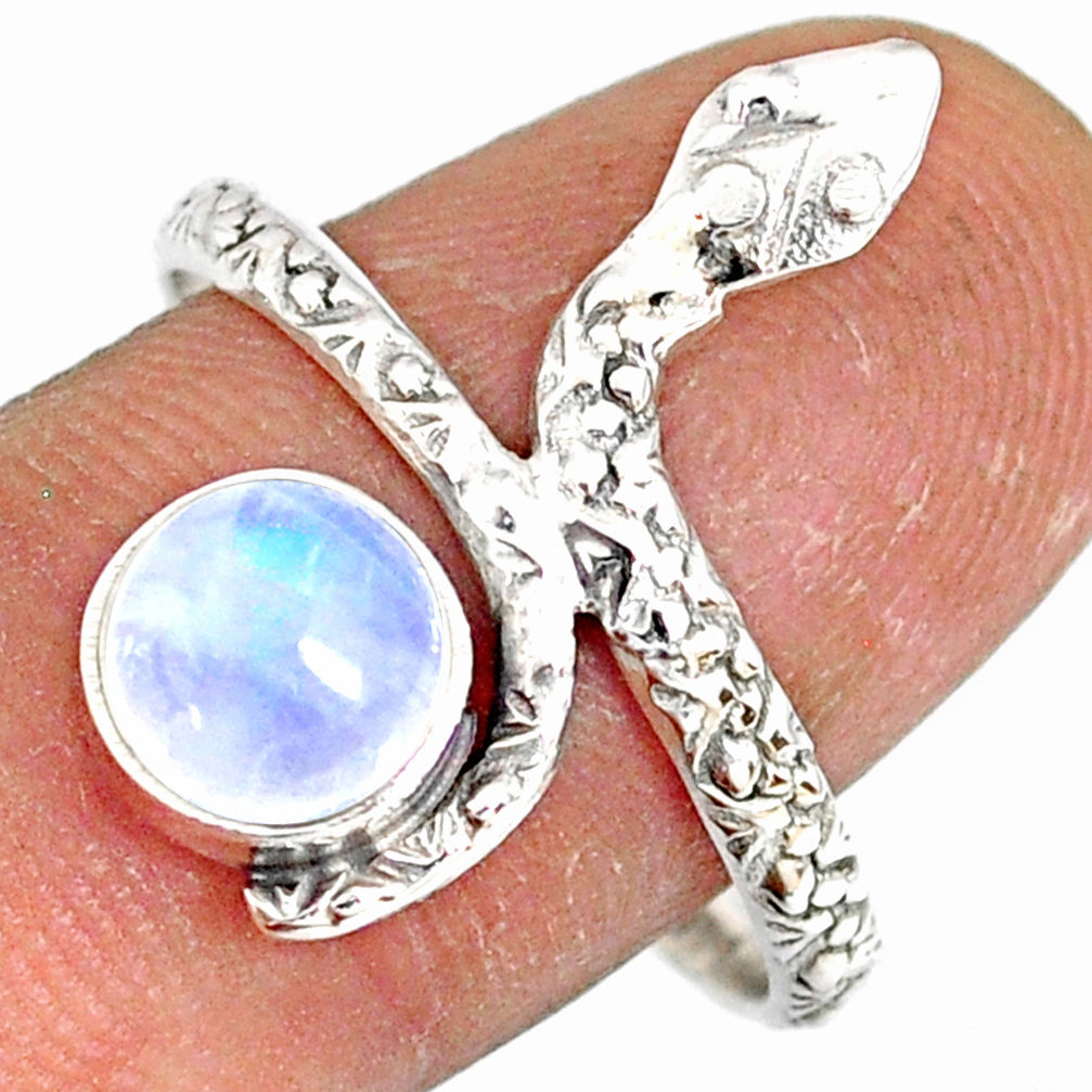 925 sterling silver 2.53cts natural rainbow moonstone snake ring size 10 r78697