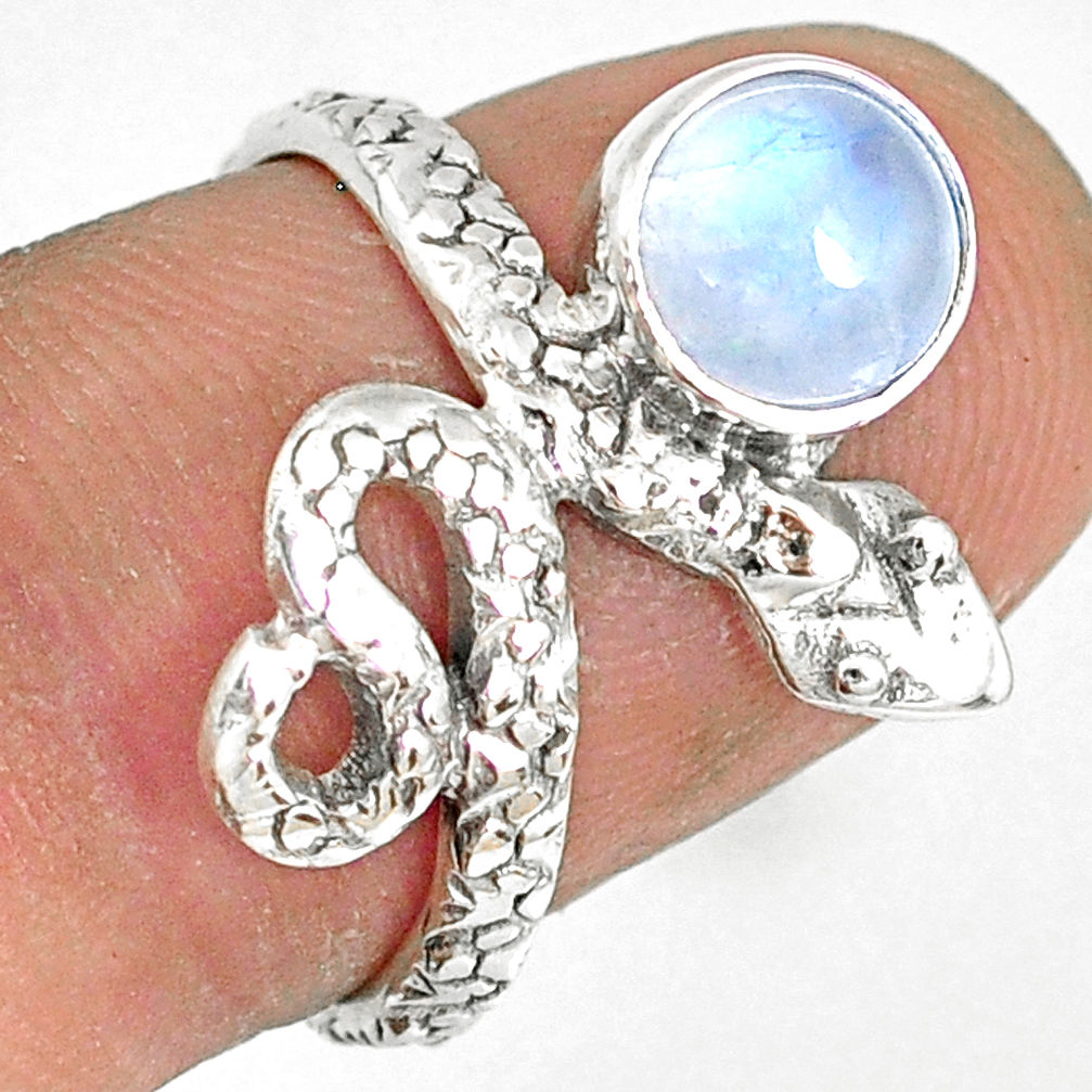 925 sterling silver 2.28cts natural rainbow moonstone snake ring size 7 r78618