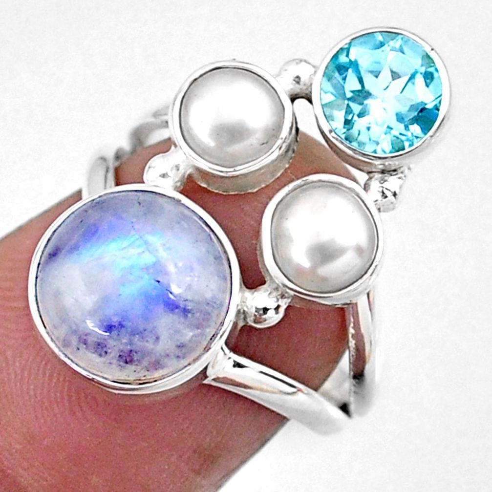 925 sterling silver 6.30cts natural rainbow moonstone topaz ring size 6 r57599