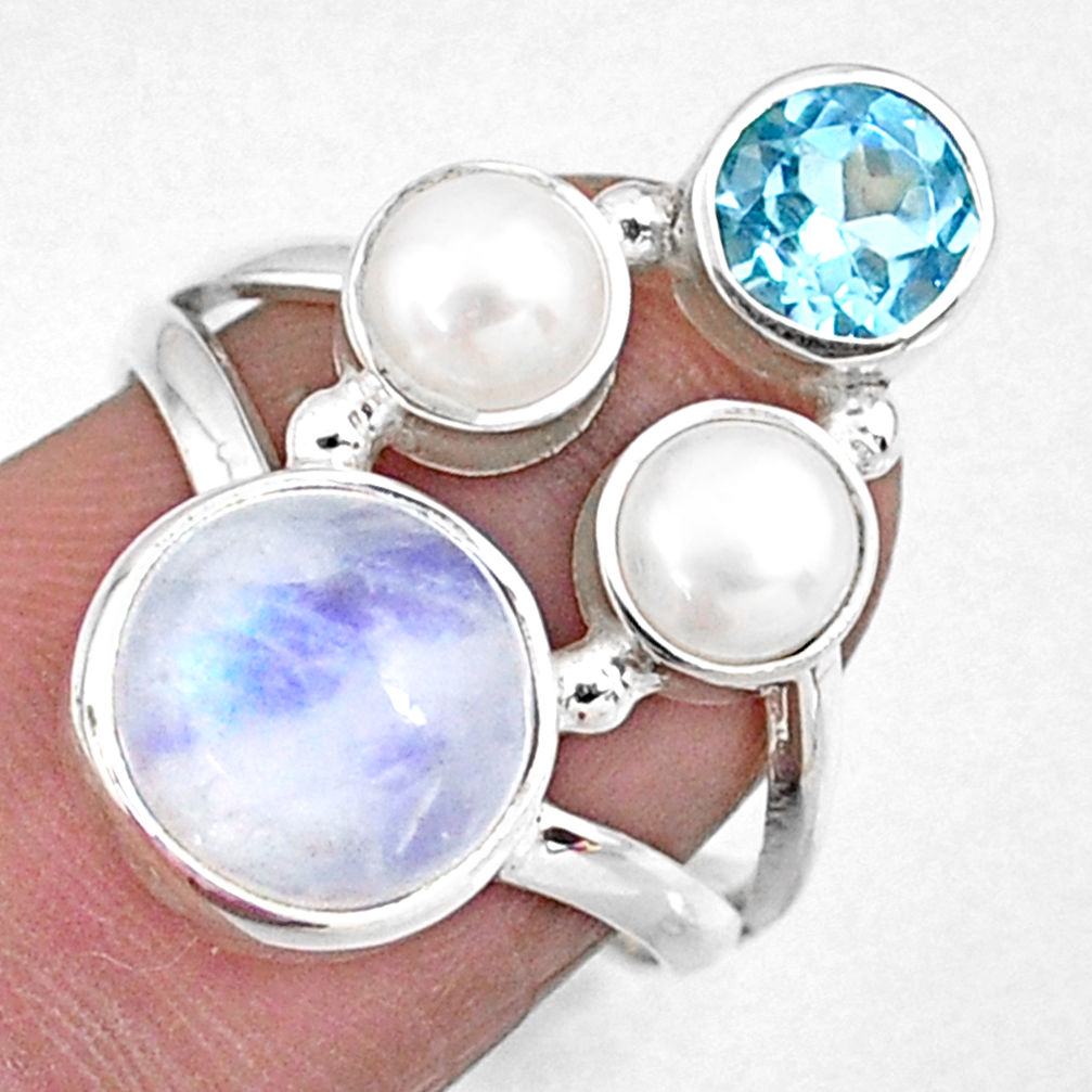 925 sterling silver 6.31cts natural rainbow moonstone topaz ring size 7 r57559