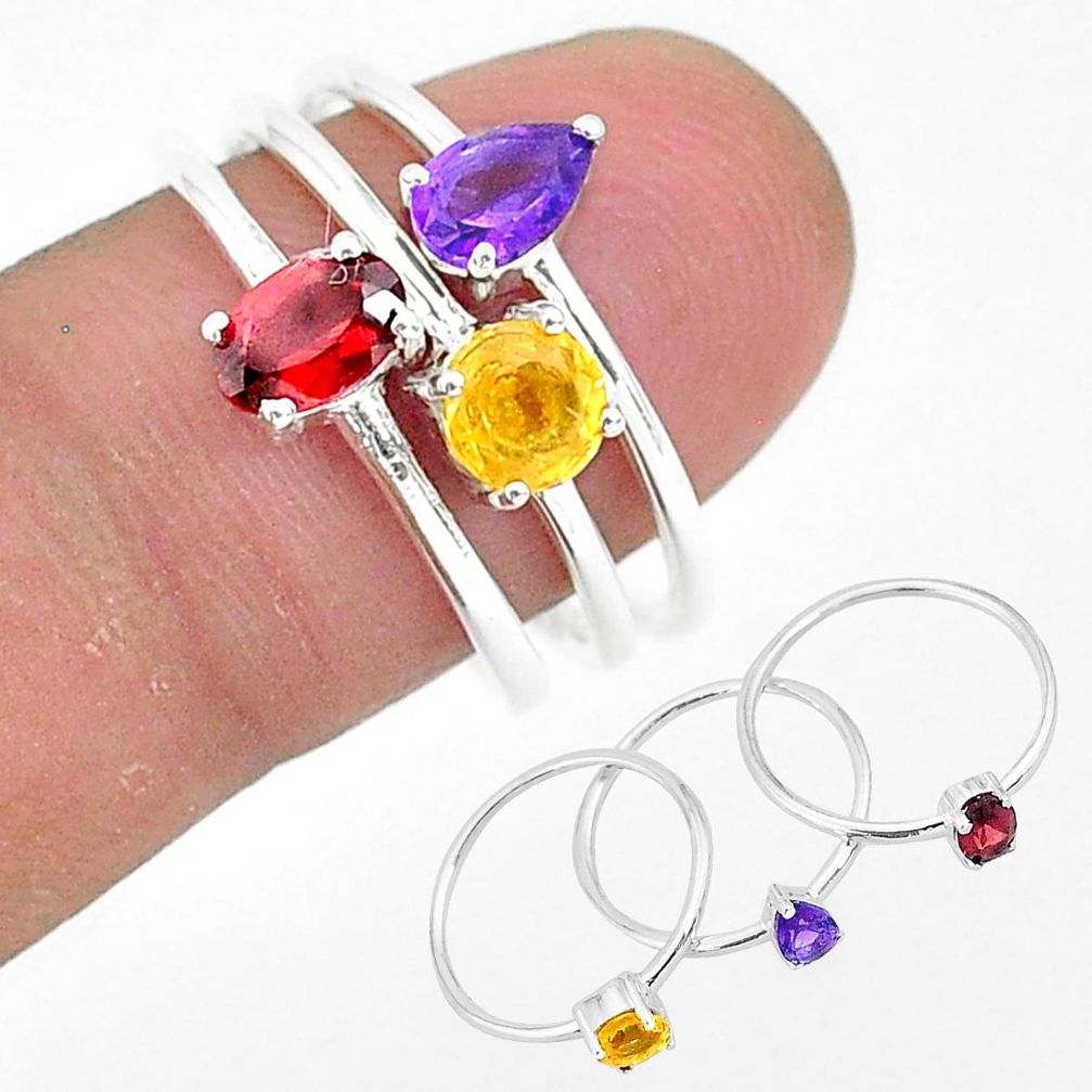 925 sterling silver 2.76cts natural red garnet amethyst 3 rings size 8 r93113