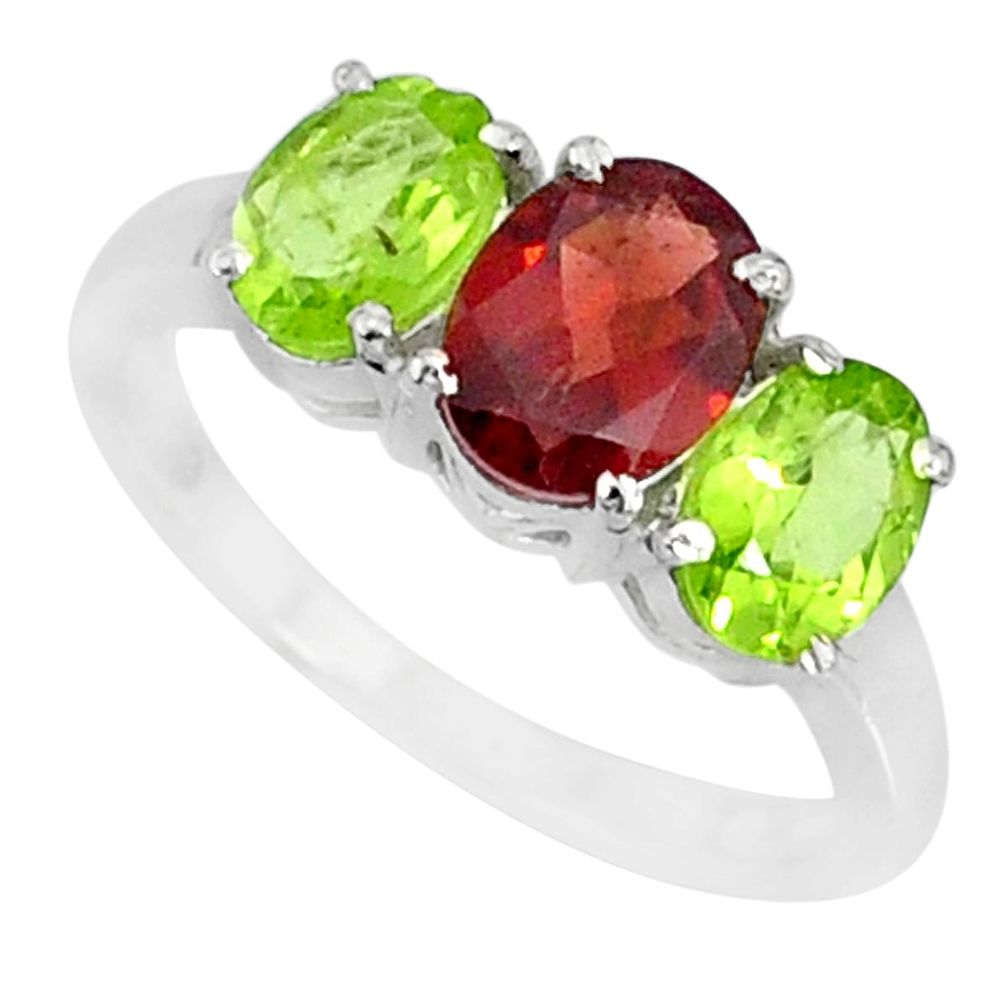 925 sterling silver 5.45cts natural red garnet green peridot ring size 7 r84084