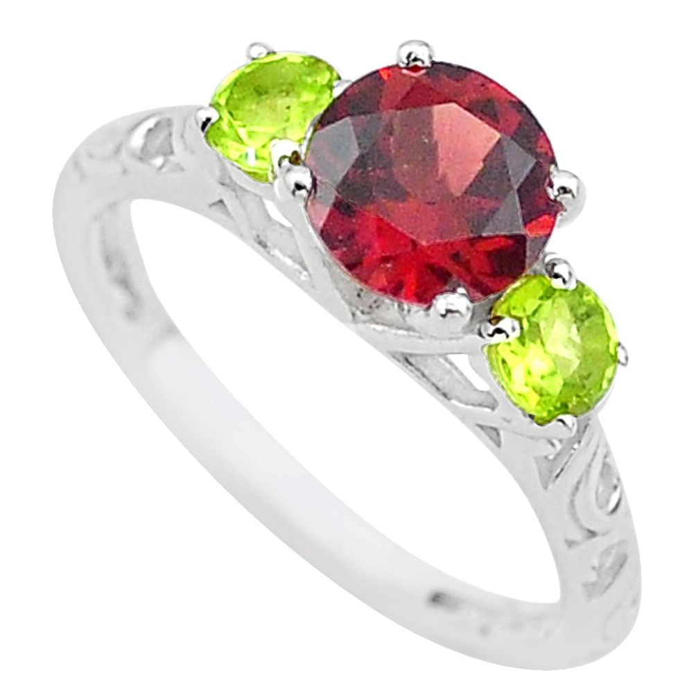 925 sterling silver 3.23cts natural red garnet green peridot ring size 7 t20308
