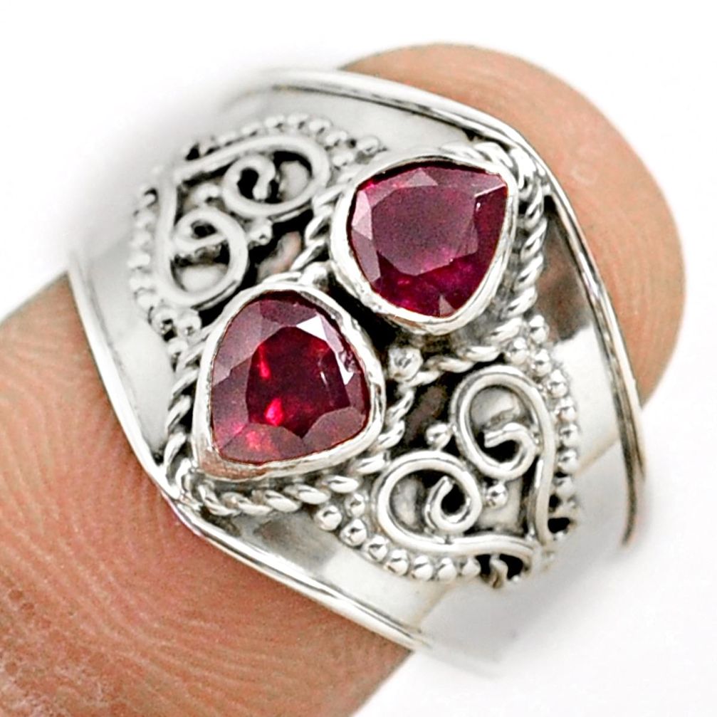 925 sterling silver 1.84cts natural red garnet heart ring jewelry size 7 t77020