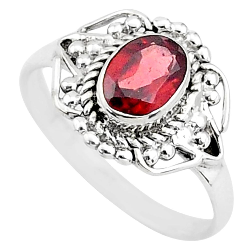 925 sterling silver 1.46cts natural red garnet oval solitaire ring size 6 t4110