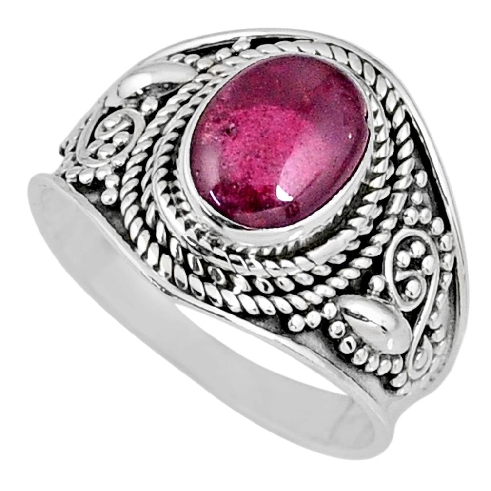 925 sterling silver 3.26cts natural red garnet oval solitaire ring size 7 r58392