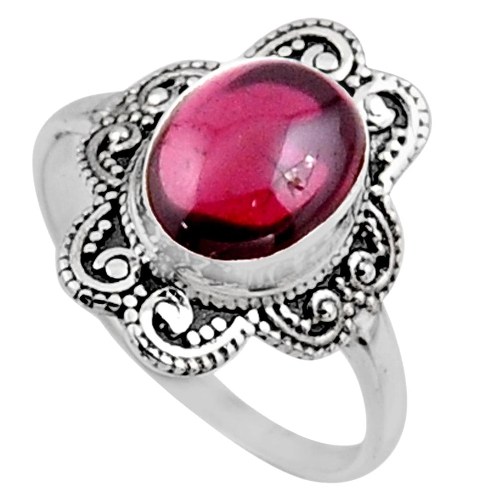 925 sterling silver 4.22cts natural red garnet oval solitaire ring size 9 r54484