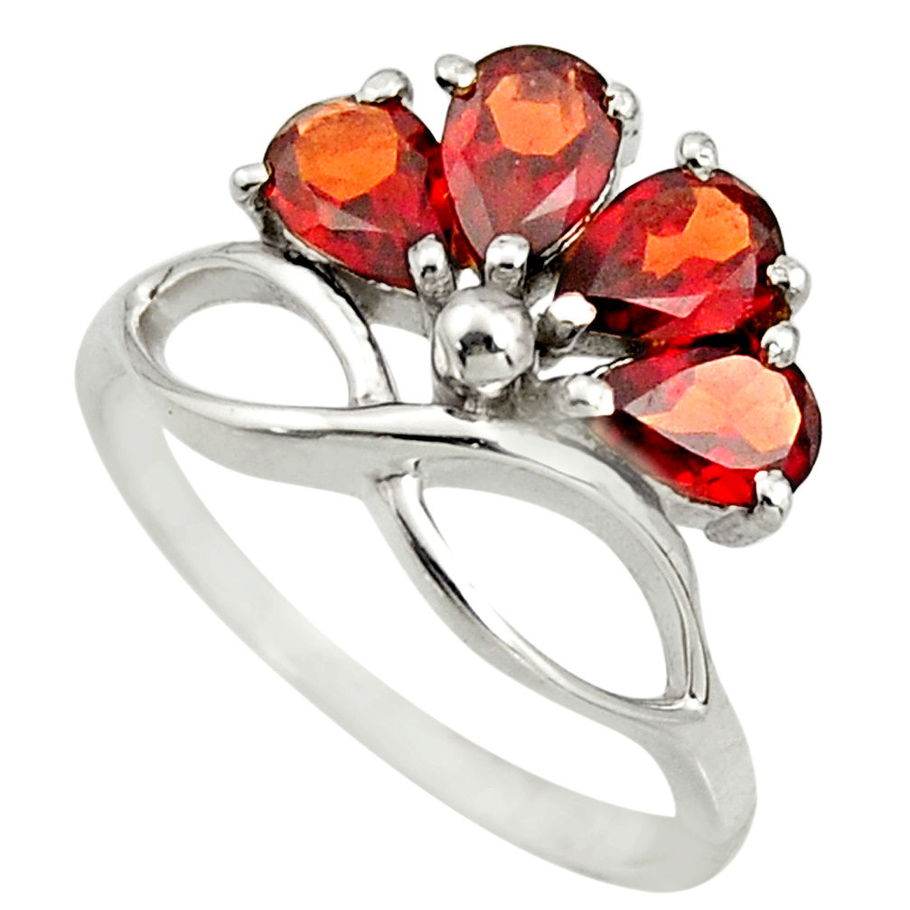 925 sterling silver 3.93cts natural red garnet pear ring jewelry size 6.5 r25387