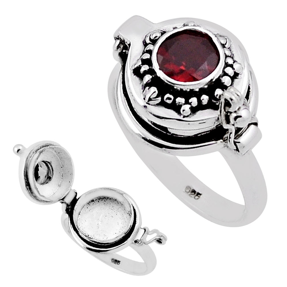 925 sterling silver 1.00cts natural red garnet poison box ring size 6.5 n32004