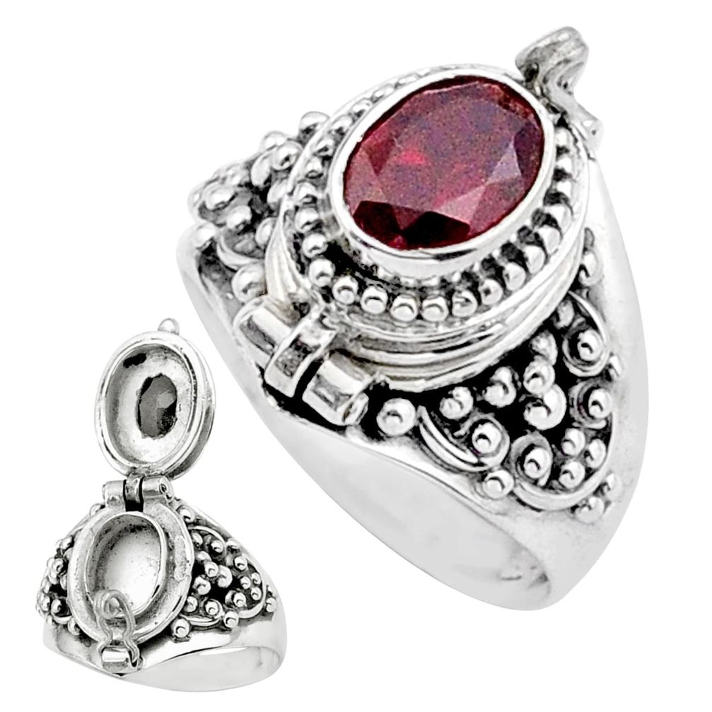 925 sterling silver 1.81cts natural red garnet poison box ring size 7.5 u9692