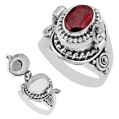 925 sterling silver 2.25cts natural red garnet poison box ring size 8.5 y44623