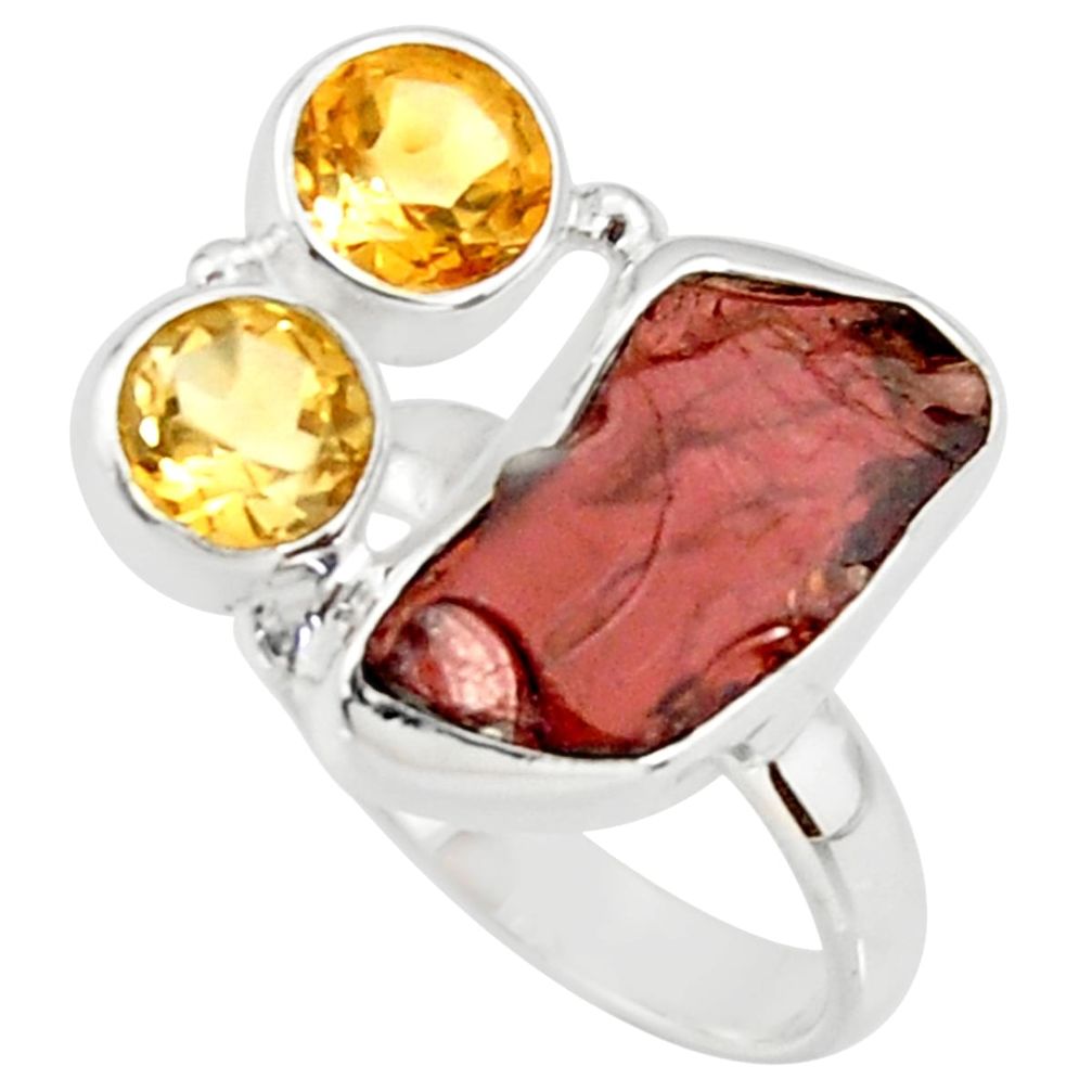 925 sterling silver 11.02cts natural red garnet rough citrine ring size 7 r38357