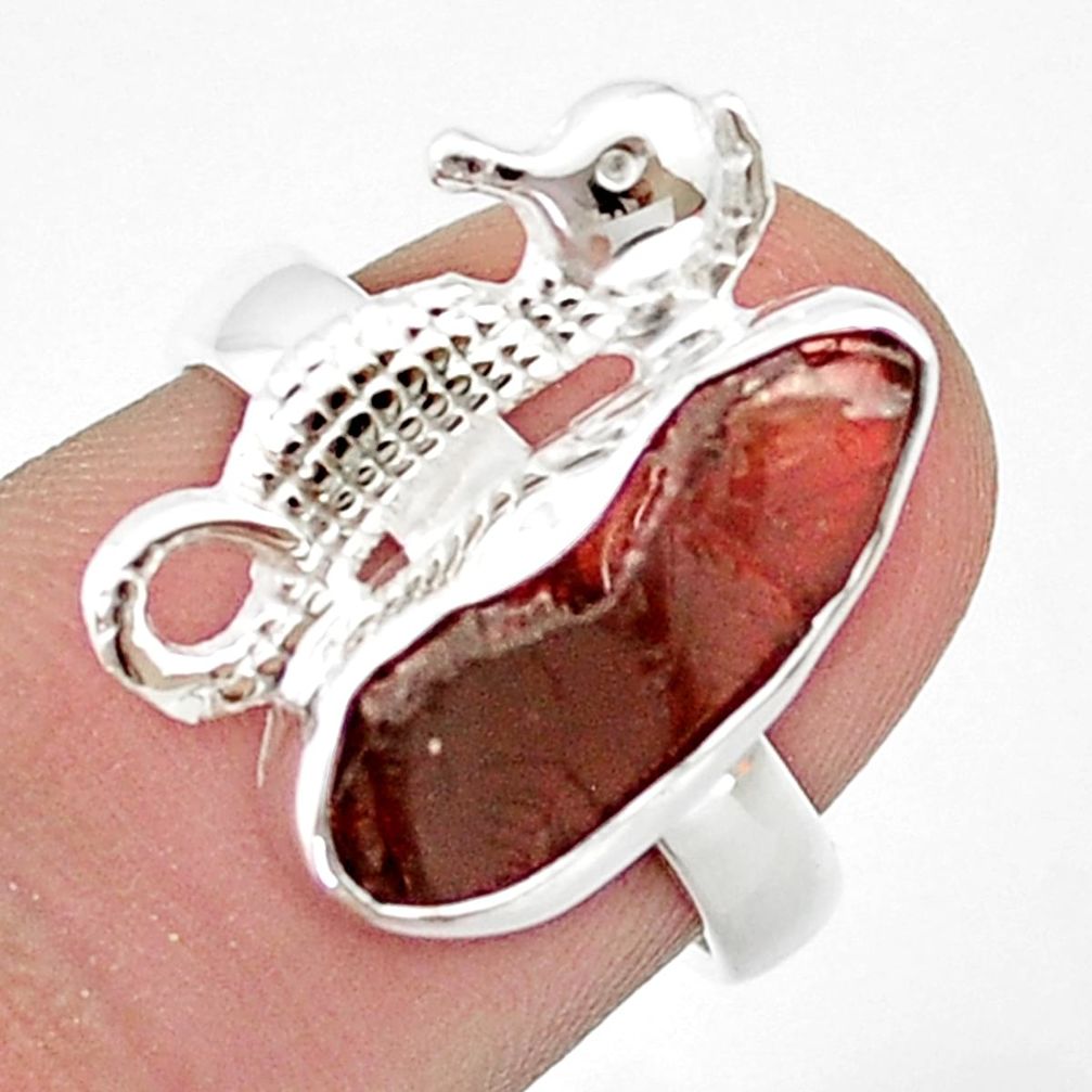 925 sterling silver 6.02cts natural red garnet rough seahorse ring size 7 u42103